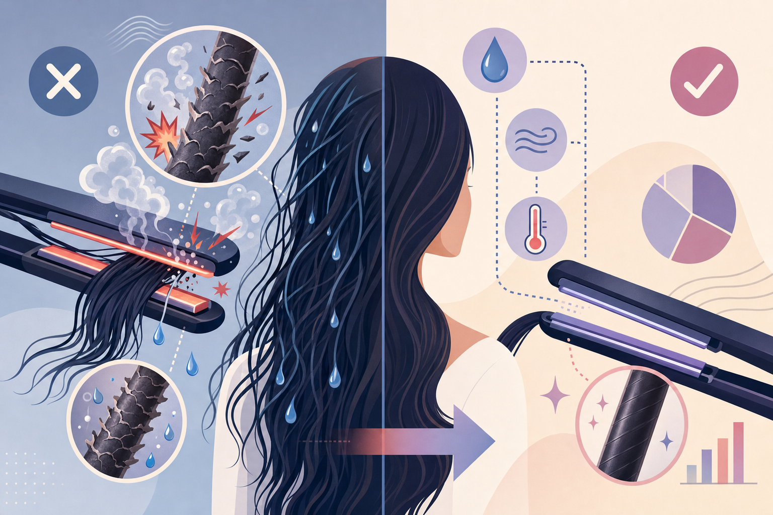 濡れた髪にヘアアイロンはNG?水蒸気爆発で髪が傷む理由とダメージを減らす使い方