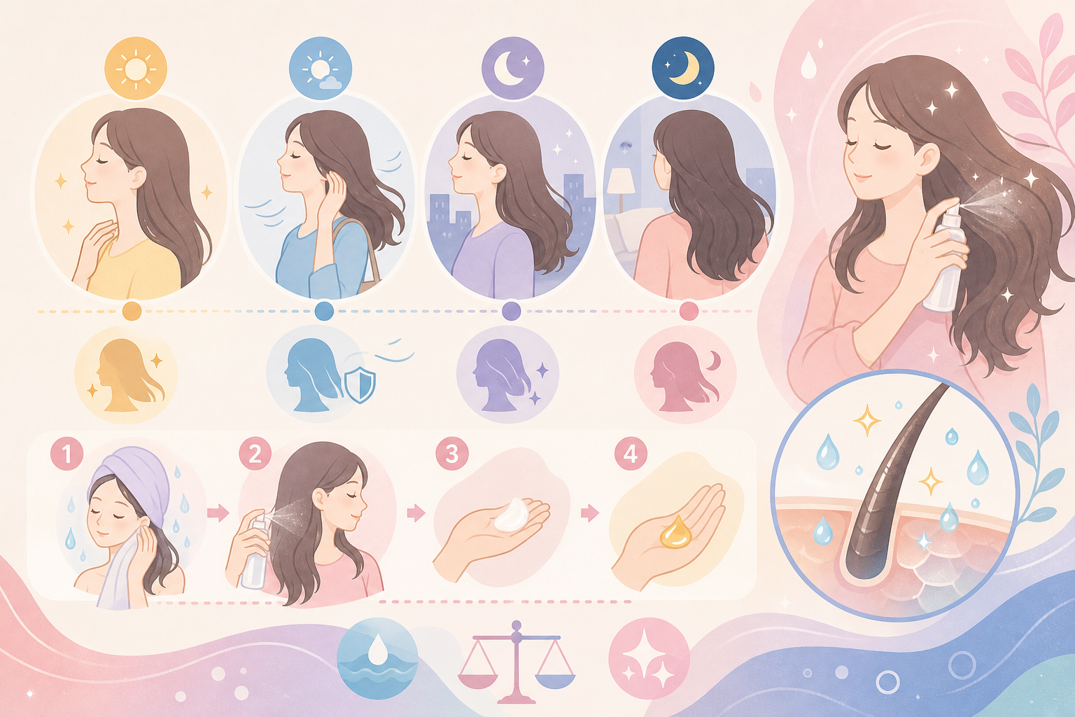 ヘアミストの使い方をタイミング別でご紹介!髪補修の効果を高める秘訣とヘアミルク・ヘアオイルとの正しい順番